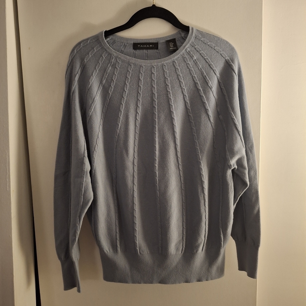 Tahari Women's Soft Blue Cable Knit Sweater